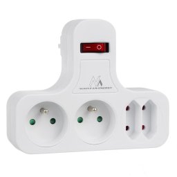 Priză Maclean cu 4 căi cu întrerupător, picior stabilizator, tip E, 2x2,5A, 2x16A, MCE224
