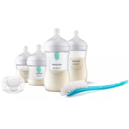 Set PHILIPS AVENT Natural Response SCD657/11: 2 biberoane 125ml + 2 biberoane 260ml + 2 dispozitive AirFree + suzeta + perie biberon, flux lent, 0 luni+, multicolor