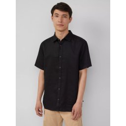 s.Oliver Camasa barbati cu maneca scurta, din in cu croiala Regular fit, Negru (SELECTATI MARIMEA: XL)