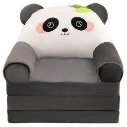 Fotoliu Extensibil din plus si 3 placi burete Ursuletul Panda Gri inchis cu Alb