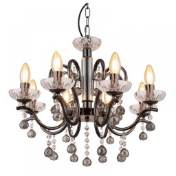 Lustra Camila 64134-8, 8xE14, D:52 cm, metal negru, crom, sticlă transparenta, fumurie