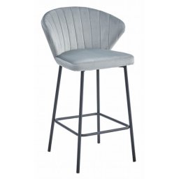 Scaun de bucatarie/bar, Artool, Gatta, catifea argintie, picioare metal negru, 43.5x36.5x90.5 cm