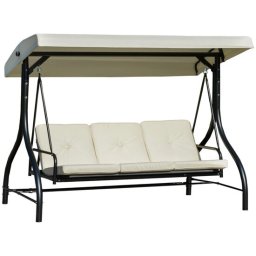 Balansoar gradina, 3 locuri, bej, 195x117x174 cm, functie pat, perne captusite, max 240 kg, Louisiana