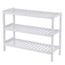 Suport depozitat incaltaminte, Artool, 3 polite, lemn bambus, alb, 70x26x55 cm