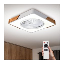 Brilagi-LED Lampă cu ventilator, reglabilă, LED/30W/230V 3000-6500K, alb/stejar + telecomandă
