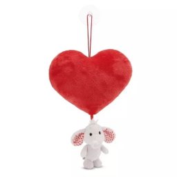 Nici Green: Inimă de pluș cu figurină de elefant alb – 27 cm, cu ventuză