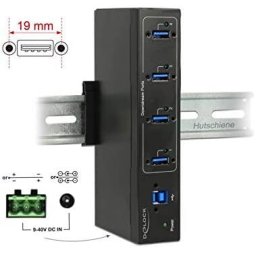 DeLOCK external industrial hub 4 x USB 3.0 Type-A, USB hub (black)