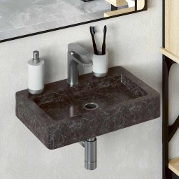 Gossi chiuveta cu montaj pe perete, negru, 38x24x6,5 cm, marmura