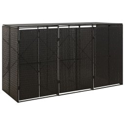 Gossi magazie de pubele tripla, negru, 207x80x117 cm, poliratan