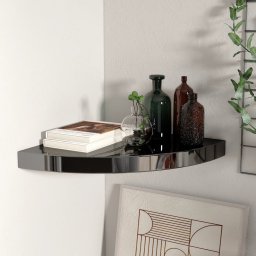 Gossi raft coltar de perete, negru extralucios, 35x35x3,8 cm, mdf