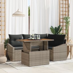 Gossi set canapea 5 piese gradina cu perne gri ratan poli