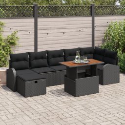 Gossi set canapea de gradina 8 piese cu perne, ratan polimer negru