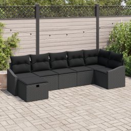 Gossi set canapea gradina cu 7 piese cu perne ratan poli negru