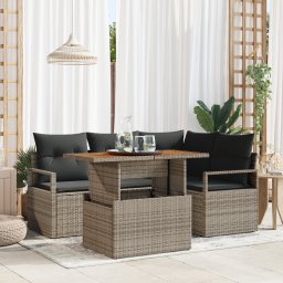 Gossi set canapea gradina de 5 piese cu perne - ratan gri polimeric