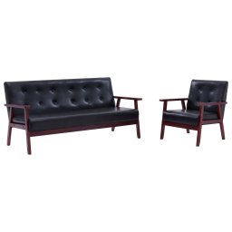 Gossi set canapea, 2 buc., negru, piele artificiala,