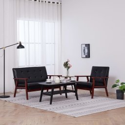 Gossi set canapea, 2 piese, negru, piele artificiala