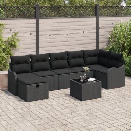 Gossi set de canapea de gradina 8 piese cu perne negru ratan sintetic, Gossi canapea de gradina cu 2 locuri cu perne negru ratan sintetic