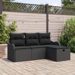 Gossi set de canapea de gradina cu 4 piese si perne negru ratan poli, Gossi canapea de gradina cu 2 locuri cu spatiu de stocare & perne negru ratan poli