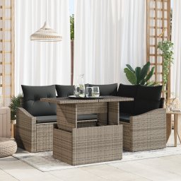 Gossi set de canapea de gradina cu 5 piese si perne gri din ratan poliester