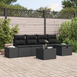 Gossi set de canapea de gradina cu 6 piese si perne, negru, din ratan poli