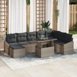 Gossi set de canapea de gradina cu 9 piese si perne gri din ratan poli