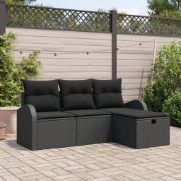 Gossi set de canapea de gradina cu pernite negru din poli ratan - 4 piese