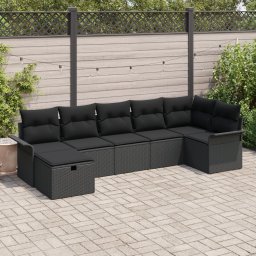 Gossi set de canapea pentru gradina cu 7 piese si perne negru din ratan poliester