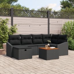 Gossi set de canapele de gradina cu 7 piese si perne, rattan poly negru