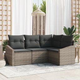 Gossi set de dining pentru gradina cu 4 piese si perne gri din ratan poliesteric