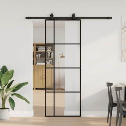Gossi usa glisanta cu set de feronerie neagra 76x205 cm sticla esg