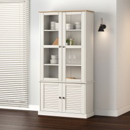 Gossi vitrina de sticla vigo, alb, 85x35x170 cm, lemn masiv de pin