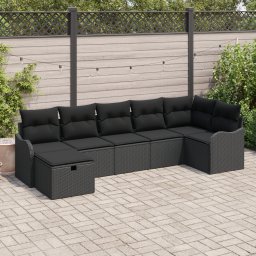 Set canapea de gradina Gossi 7 piese cu perne negru ratan poli, canapea de gradina Gossi 2 locuri cu perne negru ratan poli