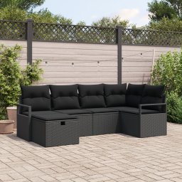 Set canapea gradina Gossi 6 piese cu perne din ratan negru, canapea gradina Gossi 2 locuri cu spatiu depozitare si perne din ratan negru
