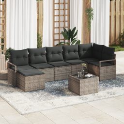 Set canapea gradina Gossi 7 piese cu pernite negru ratan poli, canapea gradina Gossi 2 locuri cu stocare si pernite gri ratan poli