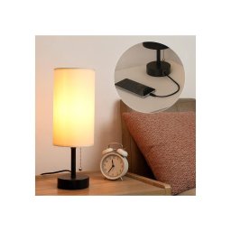 Brilagi - Lampă de masă TABLON cu port USB 1xE27/25W/230V negru/crem