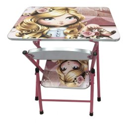 Masuta cu scaun pentru copii, pliabile, cadru metalic si lemn, roz, My Princess P1