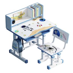 Birou cu scaun pentru copii, reglabile, cadru metalic si MDF, Universul Cosmic T18