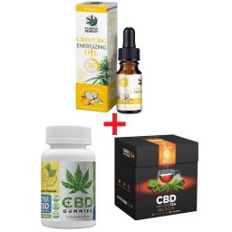Set energizare Ulei canabis CBD 15% + CBG 15% MCT Energizant Plant of Remedy 10ml + Jeleuri cu CBD Pur 375 mg Euphoria Lamaie Menta si Eucalipt x15 + Ceai negru Calmare si Energizare cu CBD 7.5mg (fara cofeina) Multitrance Pyramid Deluxe x20