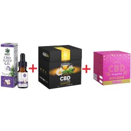 Set anti-stres Ulei canabis CBD 35% Plant of Remedy Stres Anxietate Relaxare Somn usor cu Musetel si Lavanda 10ml + Ceai de musetel Anti-Stres cu CBD 7.5mg (fara cofeina) Multitrance Pyramid Deluxe x20 + Bomba efervescenta de baie Cannaline cu CBD 100mg A