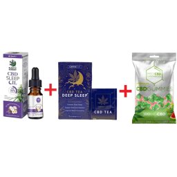 Set Somn linistit Stres Anxietate Relaxare Ulei canabis CBD 35% Plant of Remedy cu Musetel si Lavanda 10ml + Ceai cu CBD Cannaline Somn linistit Vegan x20 + Jeleuri cu 300mg ulei CBD MediCBD Ursuleti Pepene verde 100g