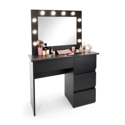 Masa de machiaj Irina, oglinda LED, 4 sertare, 94 cm, neagra, Artool