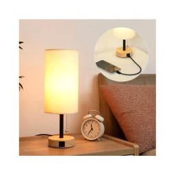 Brilagi - Lampă de masă TABLON cu port USB, 1xE27/25W/230V, stejar/negru/crem