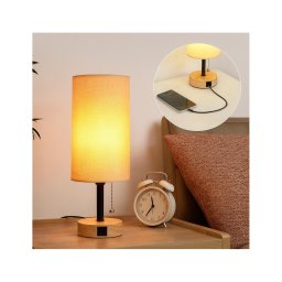 Brilagi - Lampă de masă cu port USB TABLON 1xE27/25W/230V stejar/negru/bej
