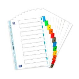 Index Carton Numeric Oxford, A4 1-12, 12 File 170 g / mp, 11 Perforatii pentru Indosariere + Cuprins, Alb cu Margine Color