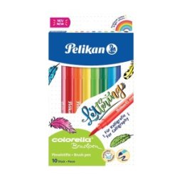 Carioca Colorella Super Brush, 10 Culori, Varf Tip Pensula, Pelikan