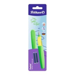 Stilou Twist Verde Neon, cu Grip Ergonomic, 2 Rezerve Albastre, Blister