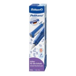 Stilou Pelikano, Penita L, Grip Ergonomic, pentru Stangaci + 1 Patron Mare Albastru, Albastru, in Cutie de Carton