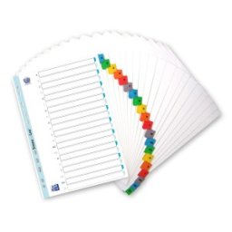 Index Carton Afabetic Oxford A4 A-Z, 20 File / 170 g / mp, 11 Perforatii pentru Indosariere + Cuprins, Alb cu Margine Color