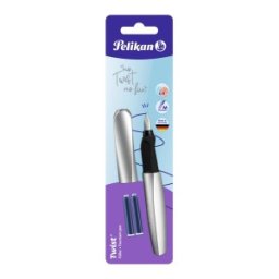 Stilou Twist, Argintiu, Grip Ergonomic, Rezerve Albastre, Blister