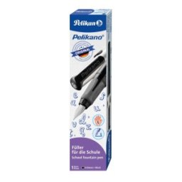 Stilou Pelikano, Penita L, Grip Ergonomic, pentru Stangaci + 1 Patron Mare Albastru, Negru, in Cutie de Carton